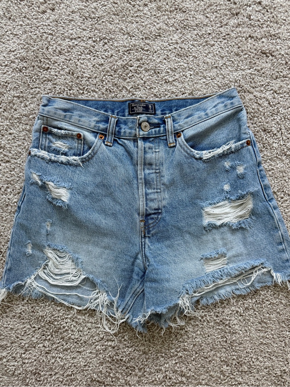 Abercrombie & Fitch Light Blue Distressed Denim Shorts